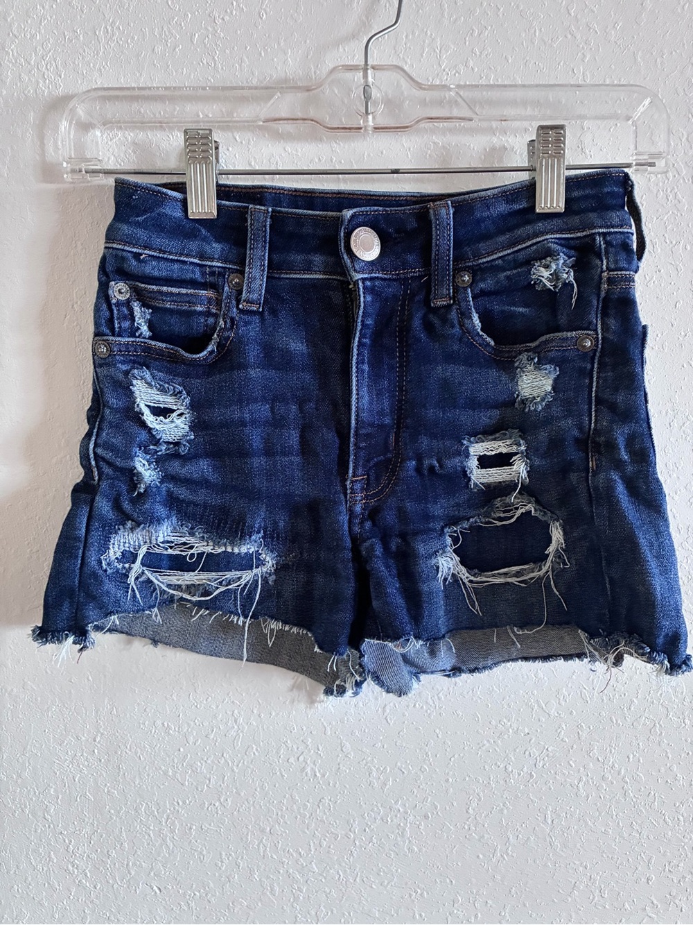 American Eagle Outfitters Dark Blue Distressed Jean Shorts